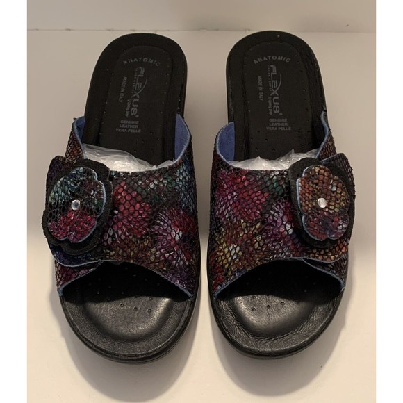 Flexus Anatomic Anti Shock Vera Pelle Rosette Leather Sz 5.5 Italian Sandal - Picture 1 of 7